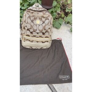Coach Bag Vintage Signature Logo Brown and Tan Monogram Backpack With Dust Bag